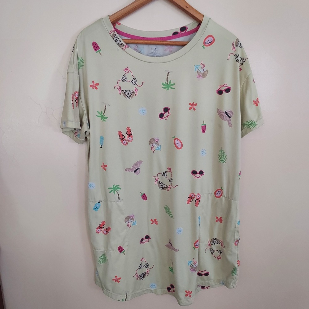Secret Treasures Tropical Summer Print Nightshirt S/M Green Short Sleeve Pajamas